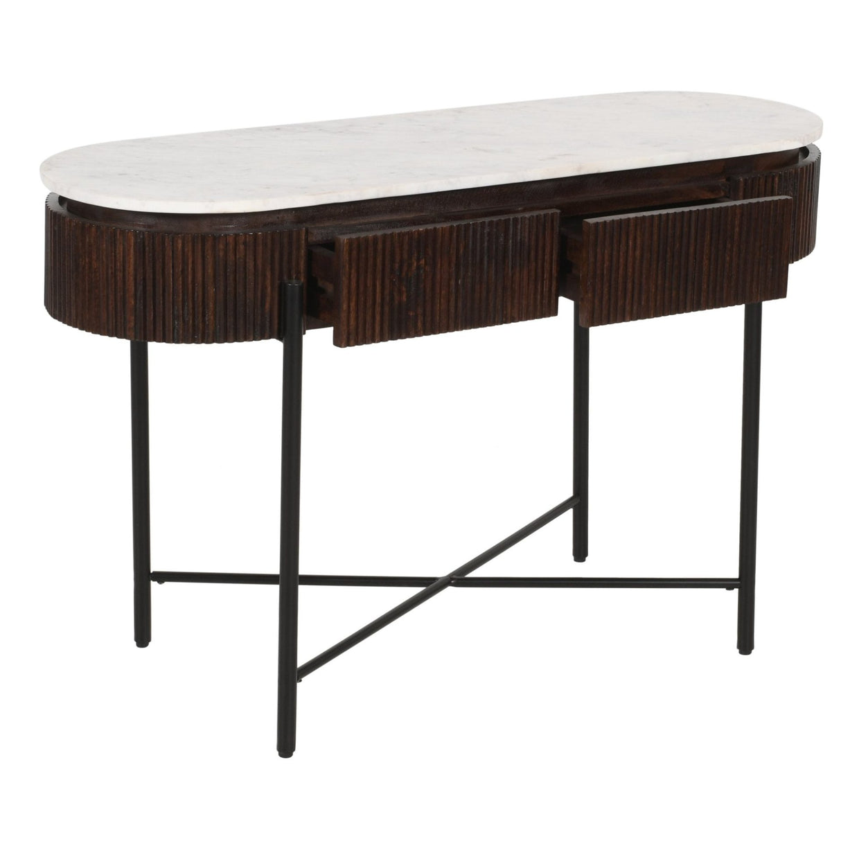Opal Mango Wood Console Table With Marble Top And Metal Legs