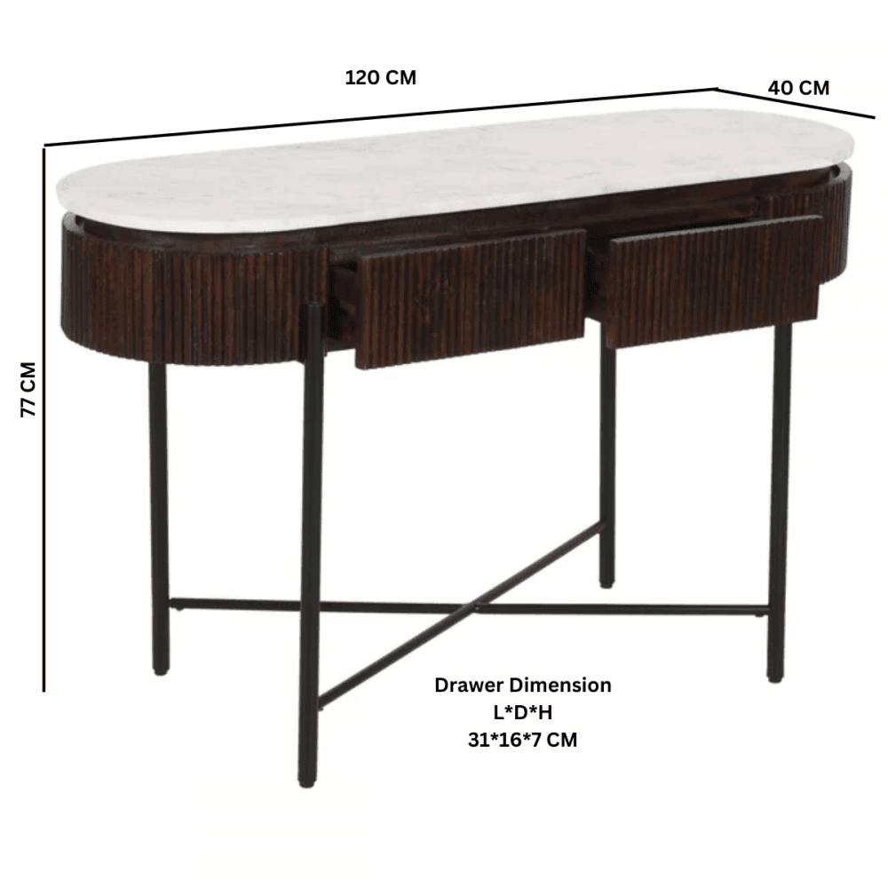 Opal Mango Wood Console Table With Marble Top And Metal Legs