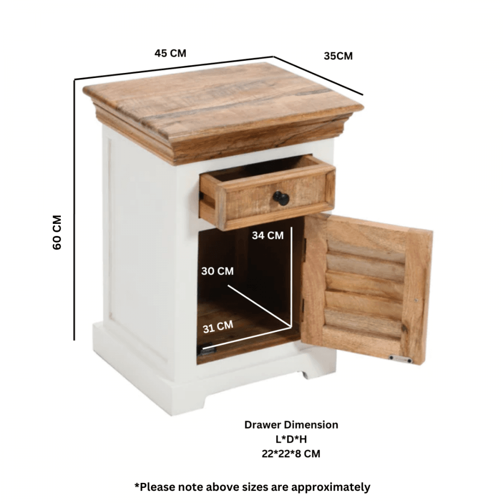 Alfie Solid Mango Wood Bedside Cabinet 1 Darwer + Door