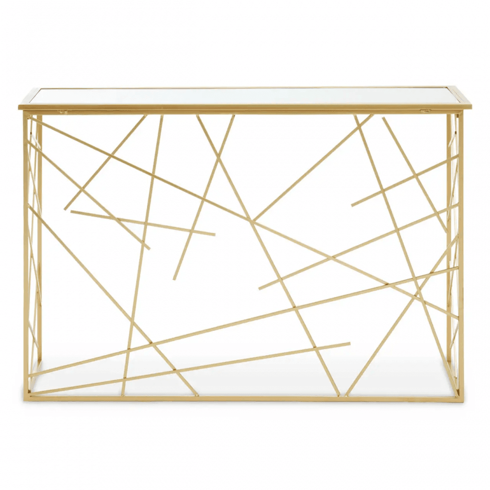 Arista Gold Finish Console Table With Mirror Top