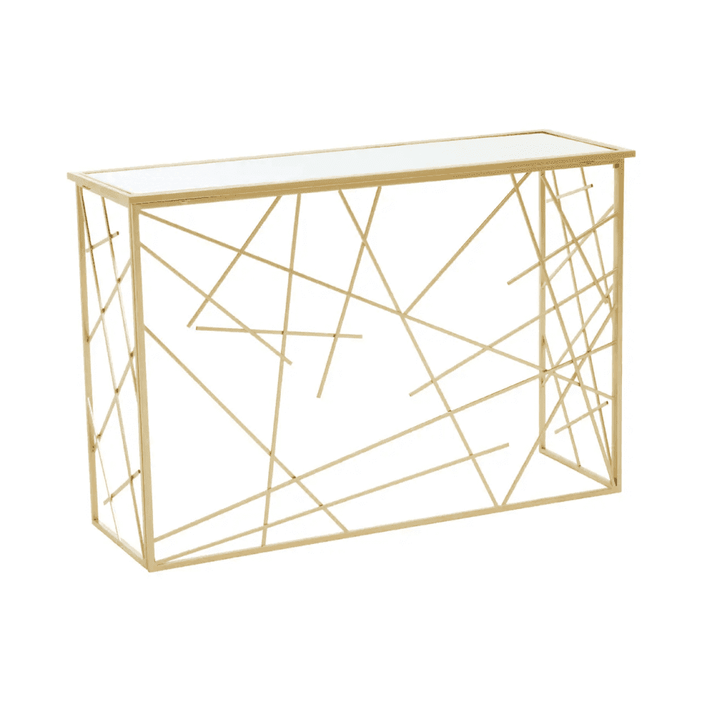 Arista Gold Finish Console Table With Mirror Top