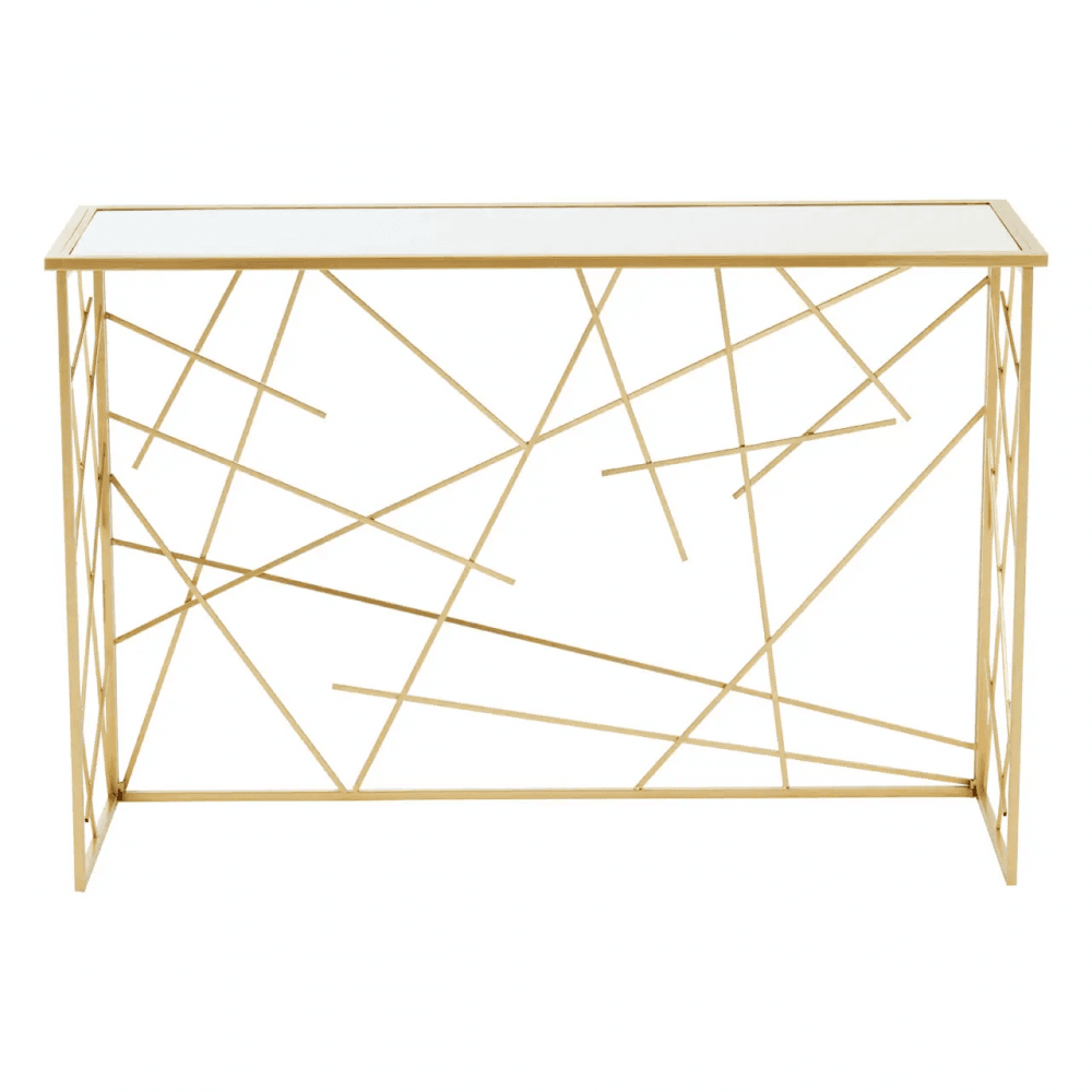 Arista Gold Finish Console Table With Mirror Top