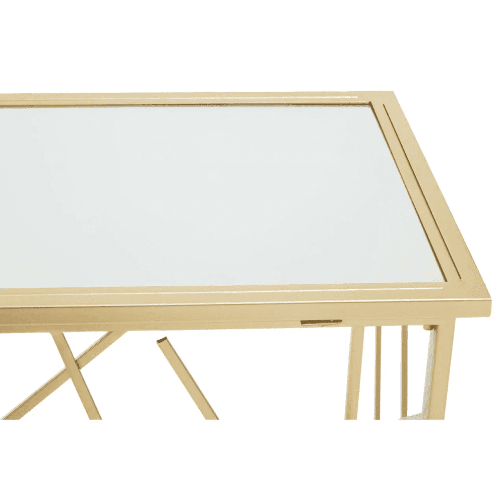 Arista Gold Finish Console Table With Mirror Top