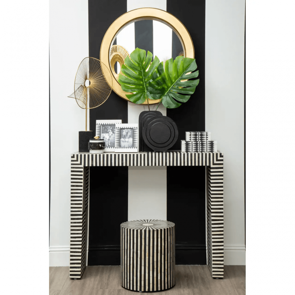 Meridian Bone Inlay Stripe Design Console Table