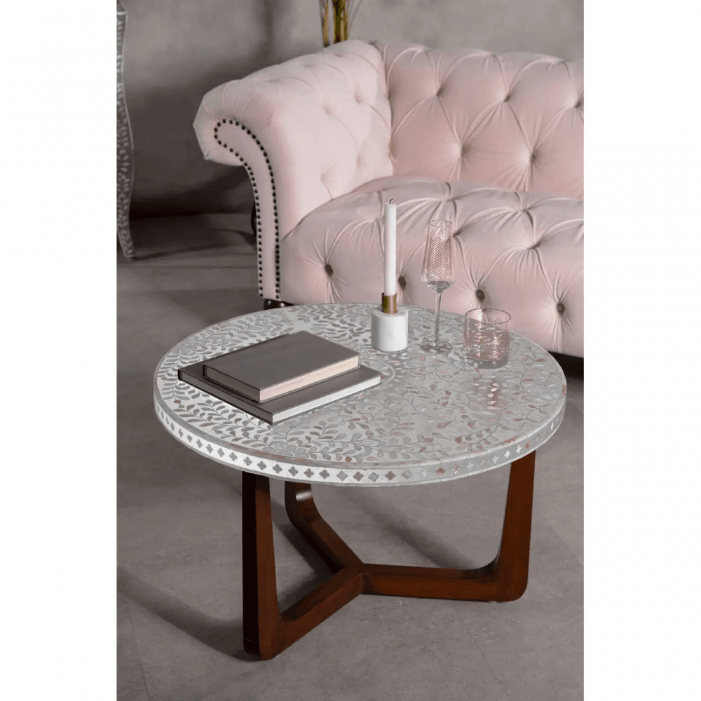 Meridian Round Coffee Table in Mother of Pearl Design Detail