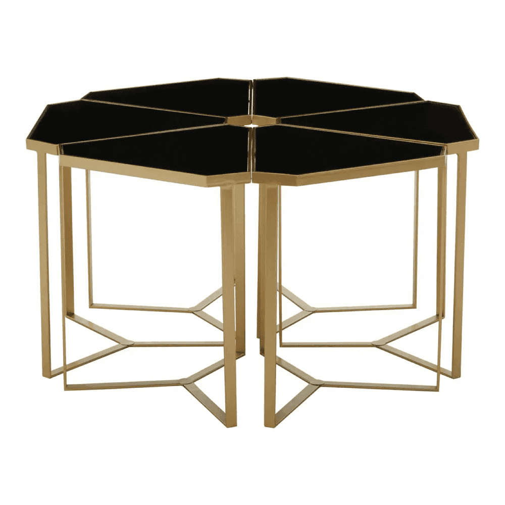 Lila Six Piece Black Top And Gold Frame Table Set
