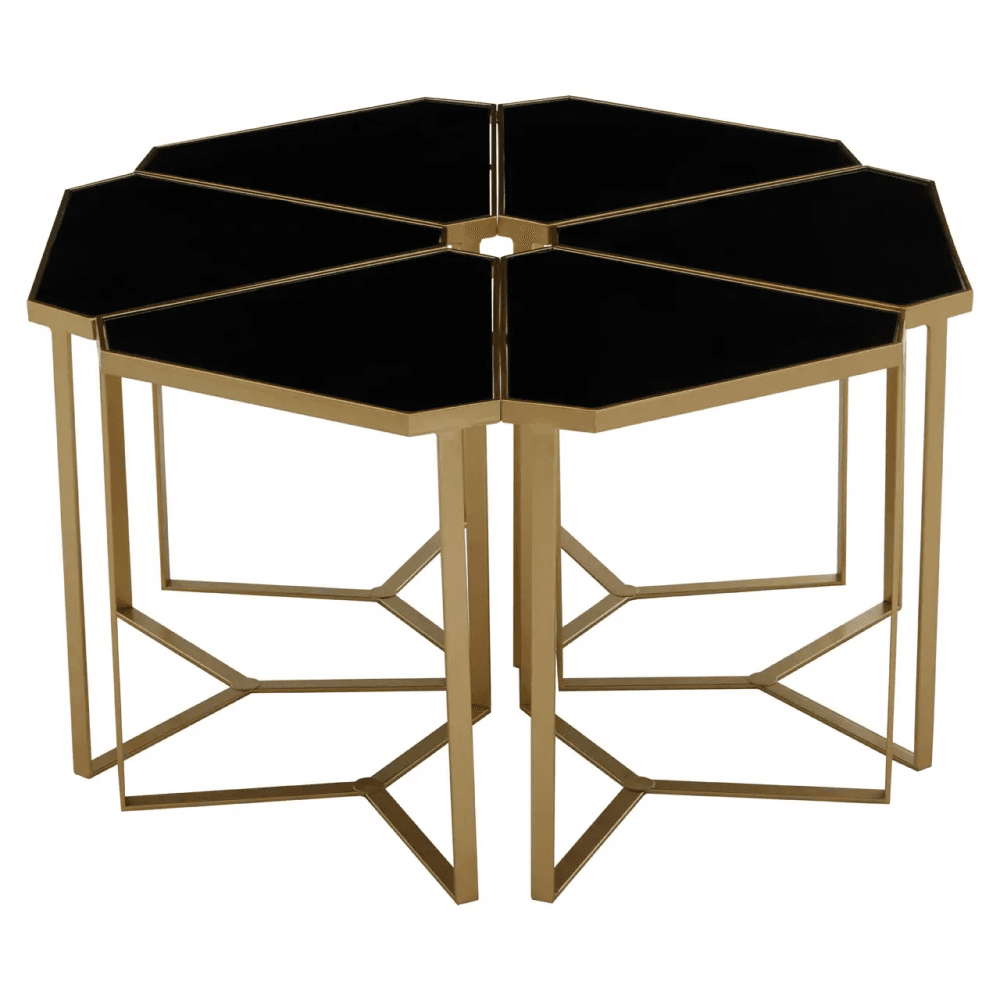 Lila Six Piece Black Top And Gold Frame Table Set