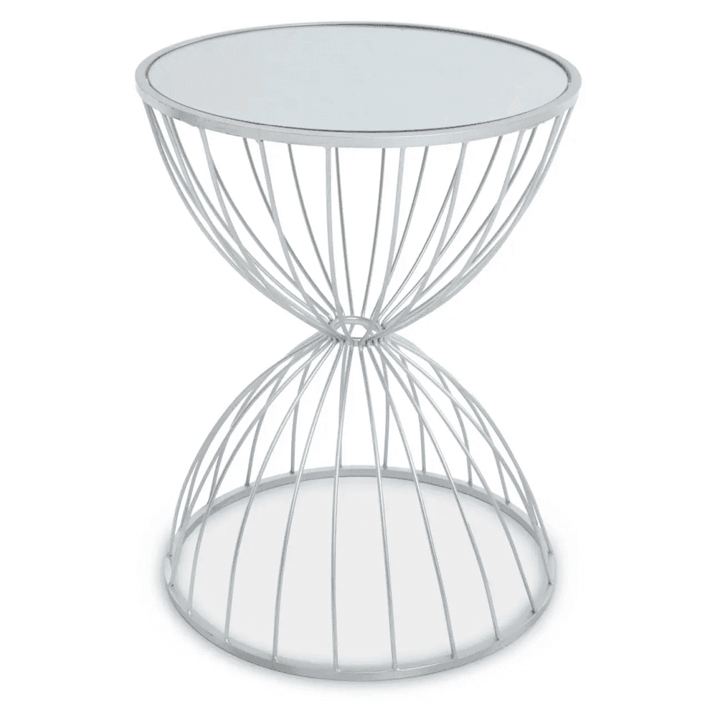 Giselle Hourglass Mirrored Top Silver Frame Side Table