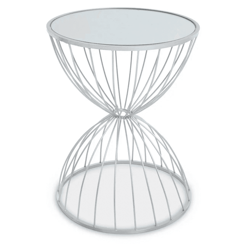Giselle Hourglass Mirrored Top Silver Frame Side Table