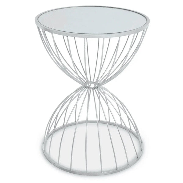 Giselle Hourglass Mirrored Top Silver Frame Side Table