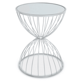 Giselle Hourglass Mirrored Top Silver Frame Side Table