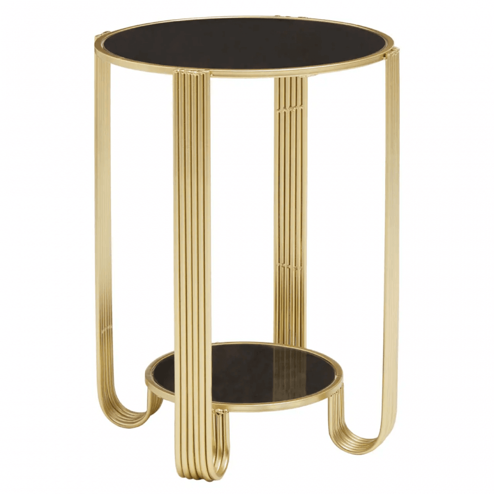 Giselle Round End Table Black Mirror And Gold Frame