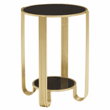 Giselle Round End Table Black Mirror And Gold Frame