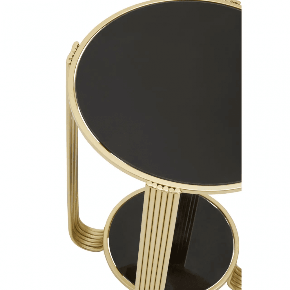 Giselle Round End Table Black Mirror And Gold Frame