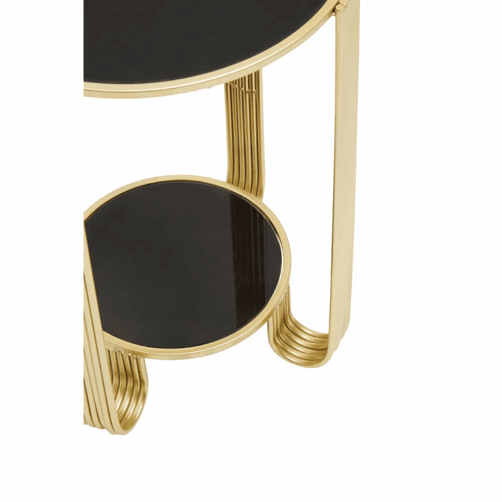 Giselle Round End Table Black Mirror And Gold Frame