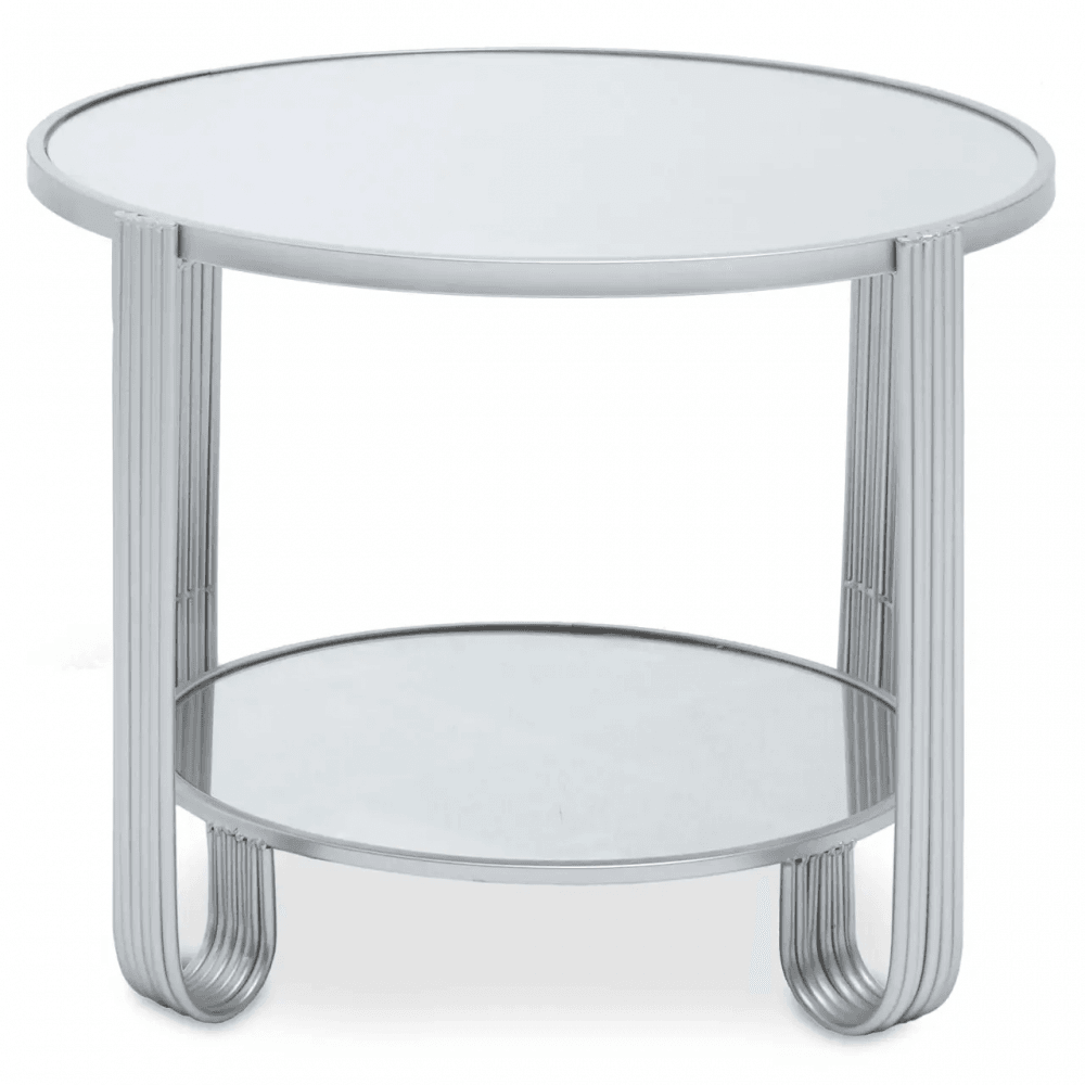 Giselle Round Mirrored Top Silver Frame Table