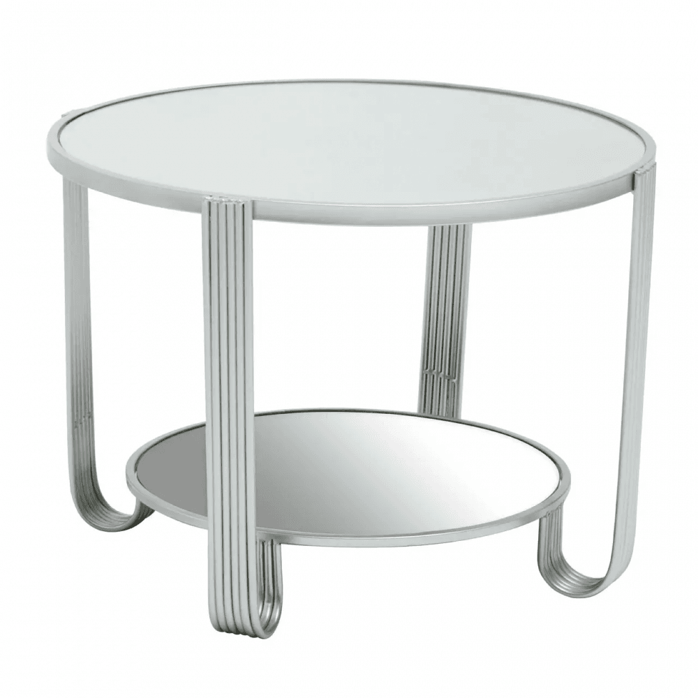 Giselle Round Mirrored Top Silver Frame Table