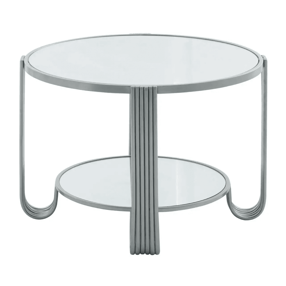 Giselle Round Mirrored Top Silver Frame Table