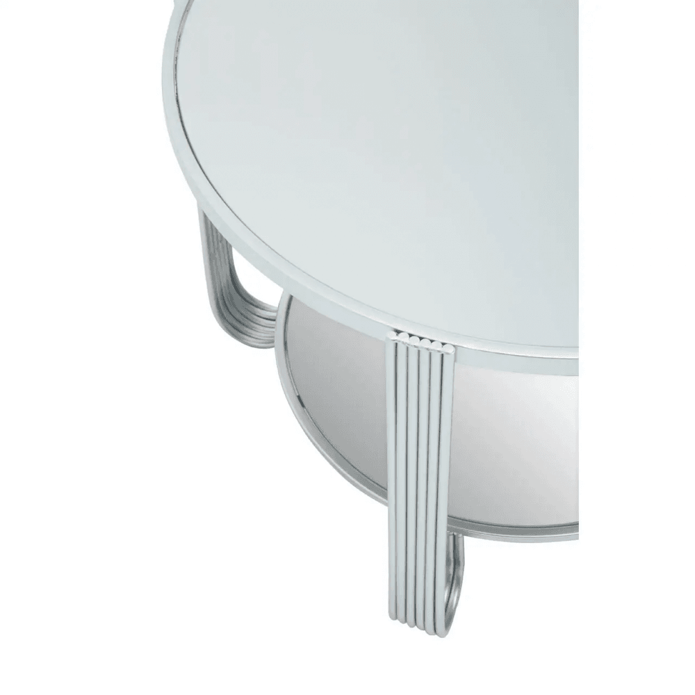 Giselle Round Mirrored Top Silver Frame Table