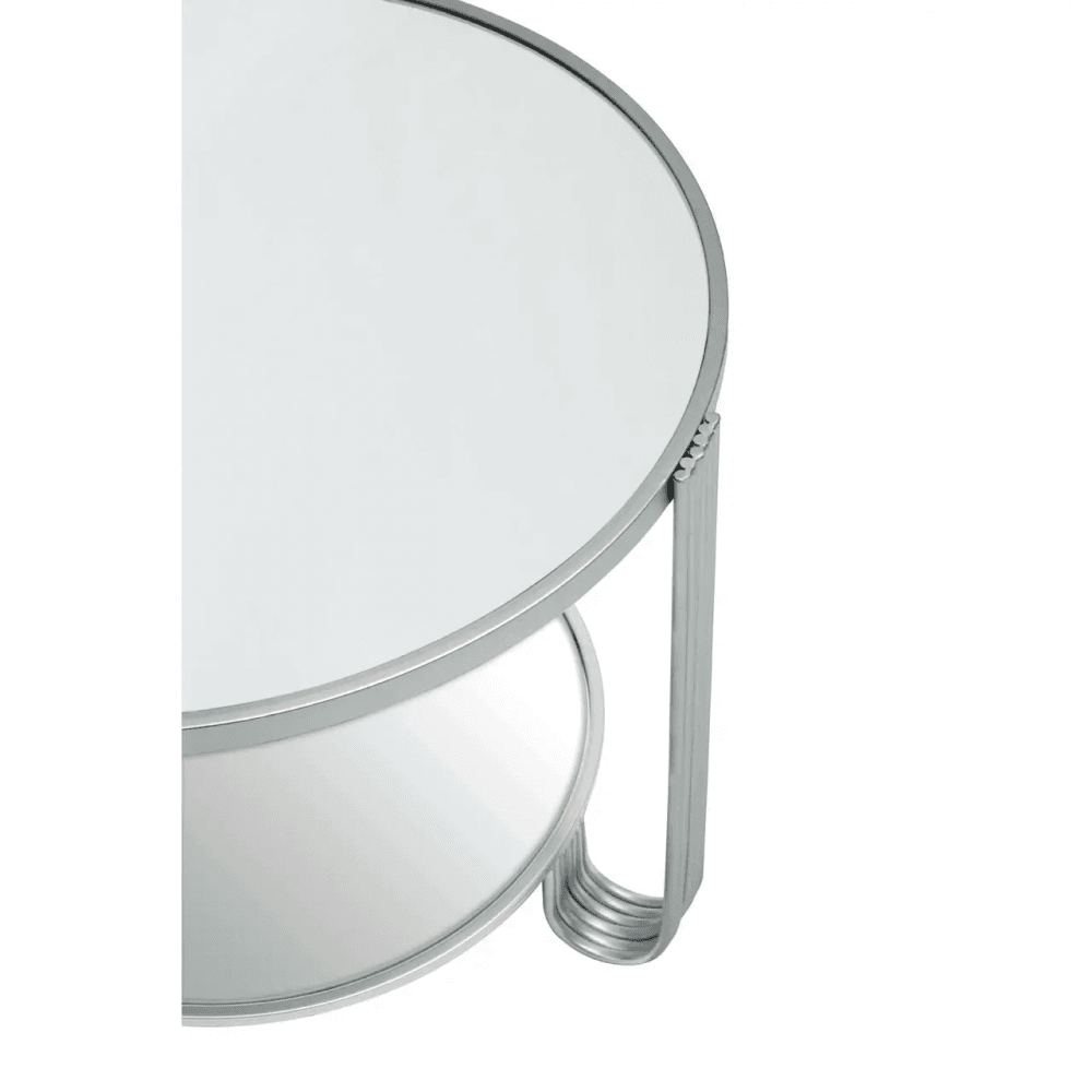 Giselle Round Mirrored Top Silver Frame Table
