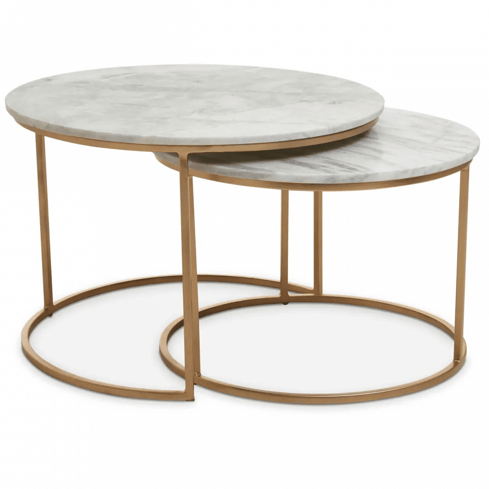 Aurelia Nest Of 2 White Marble Coffee Tables