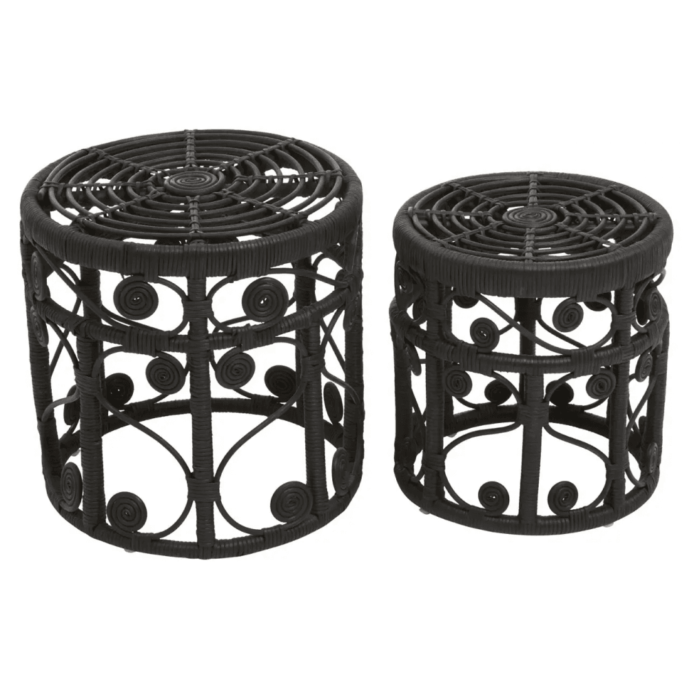 Jaxon Set Of Two Black Natural Rattan Tables