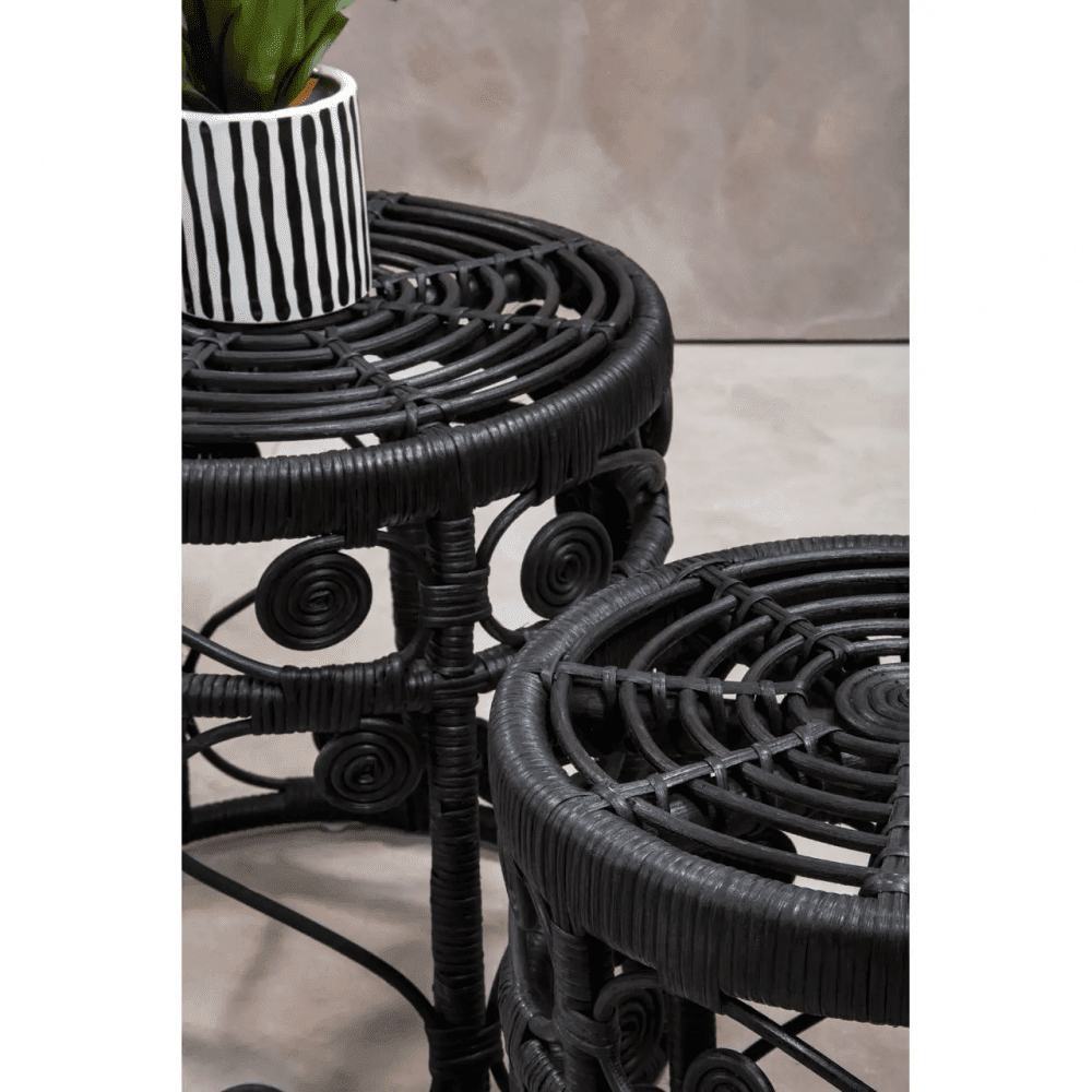 Jaxon Set Of Two Black Natural Rattan Tables
