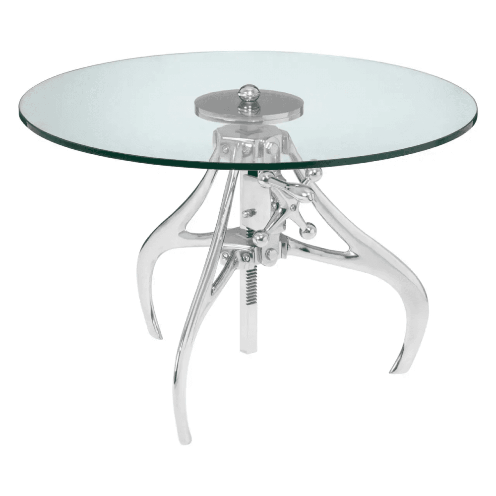 Reva Crank Mechanism Metal And Glass Table