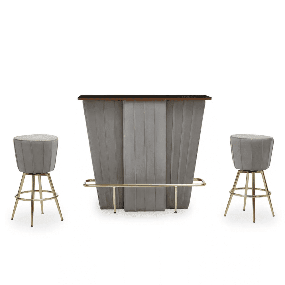 Westend Bar And Grey Velvet Stools Set