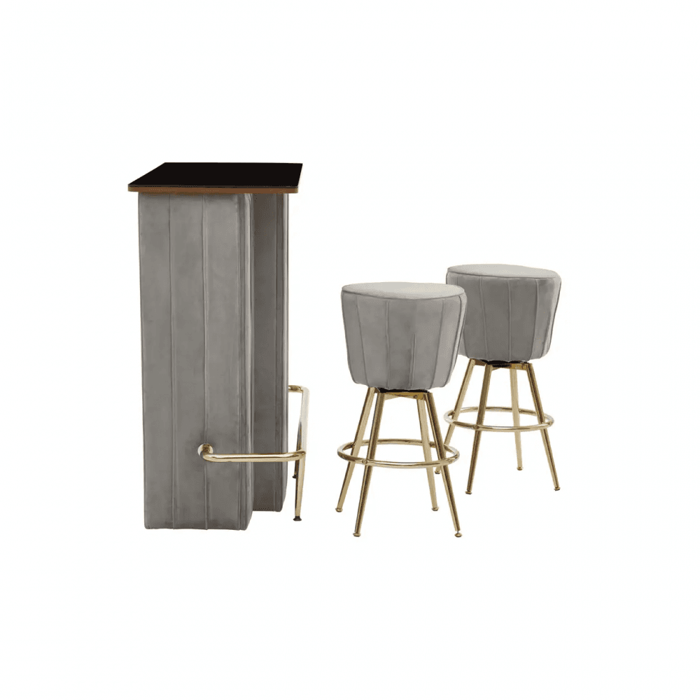 Westend Bar And Grey Velvet Stools Set