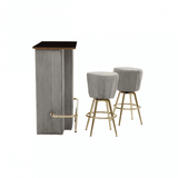 Westend Bar And Grey Velvet Stools Set