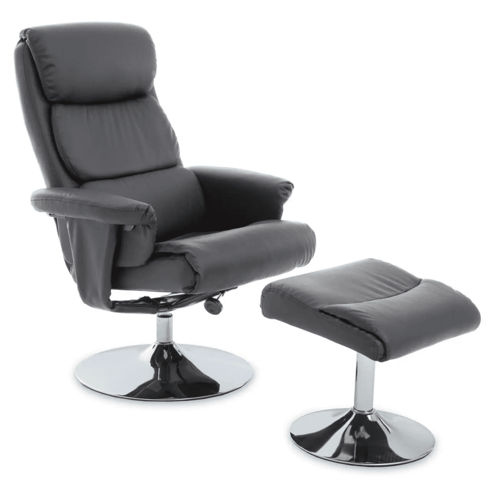 Danbury Grey Leather Chair And Footstool