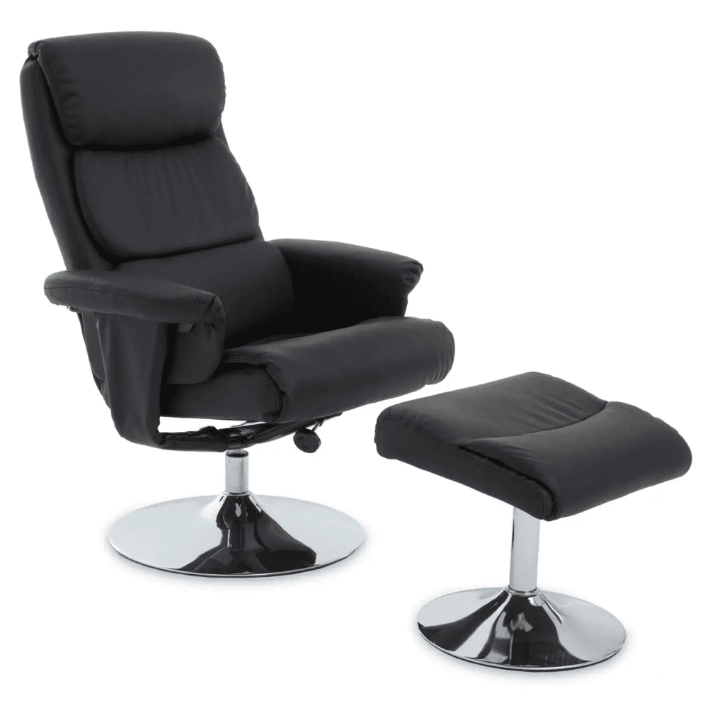 Danbury Black Leather Chair And Footstool