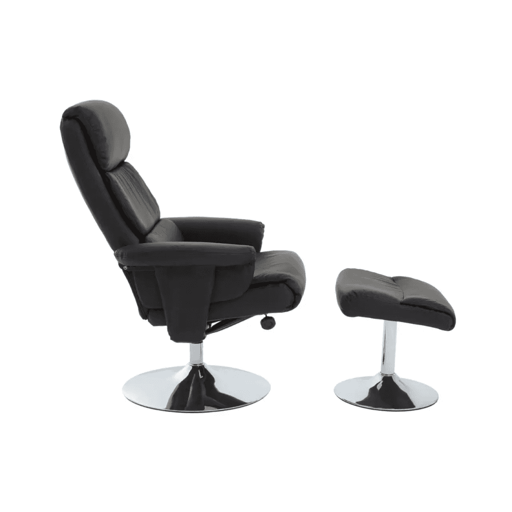Danbury Black Leather Chair And Footstool