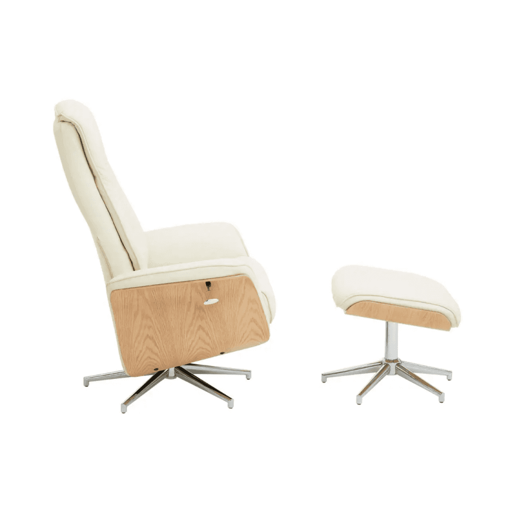 Linwood Ivory Leather Effect Recliner And Footstool