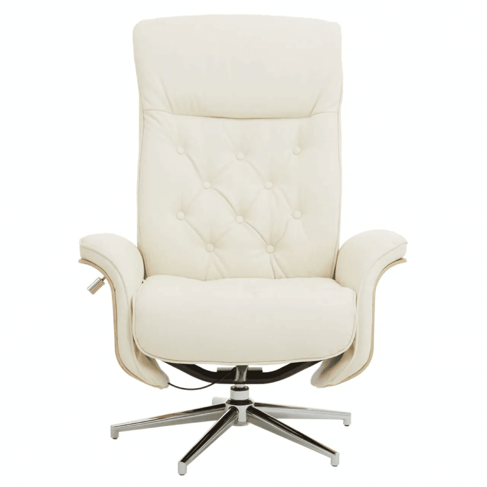 Linwood Ivory Leather Effect Recliner And Footstool