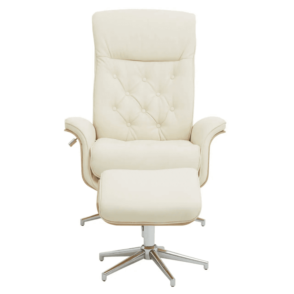 Linwood Ivory Leather Effect Recliner And Footstool
