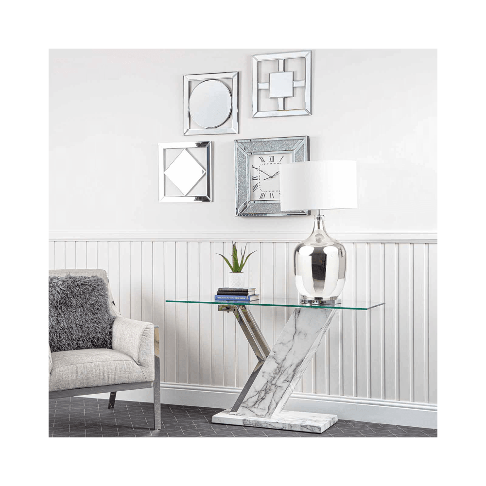 Lusso Console Table White Marble And Chrome - 3 Parts