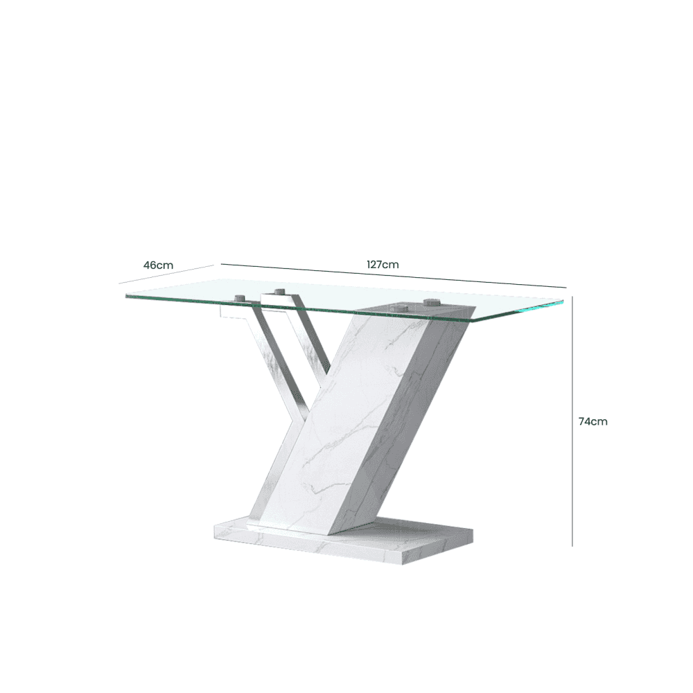 Lusso Console Table White Marble And Chrome - 3 Parts