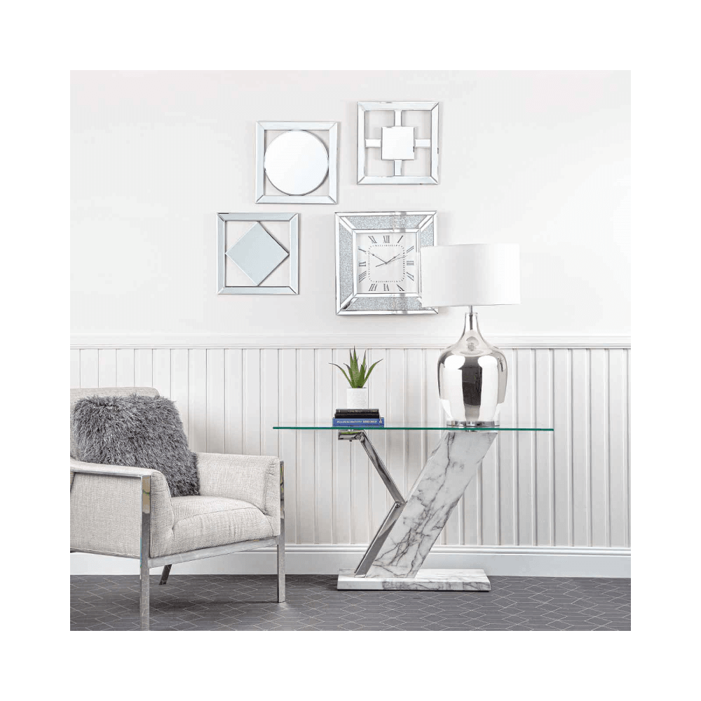 Lusso Console Table White Marble And Chrome - 3 Parts