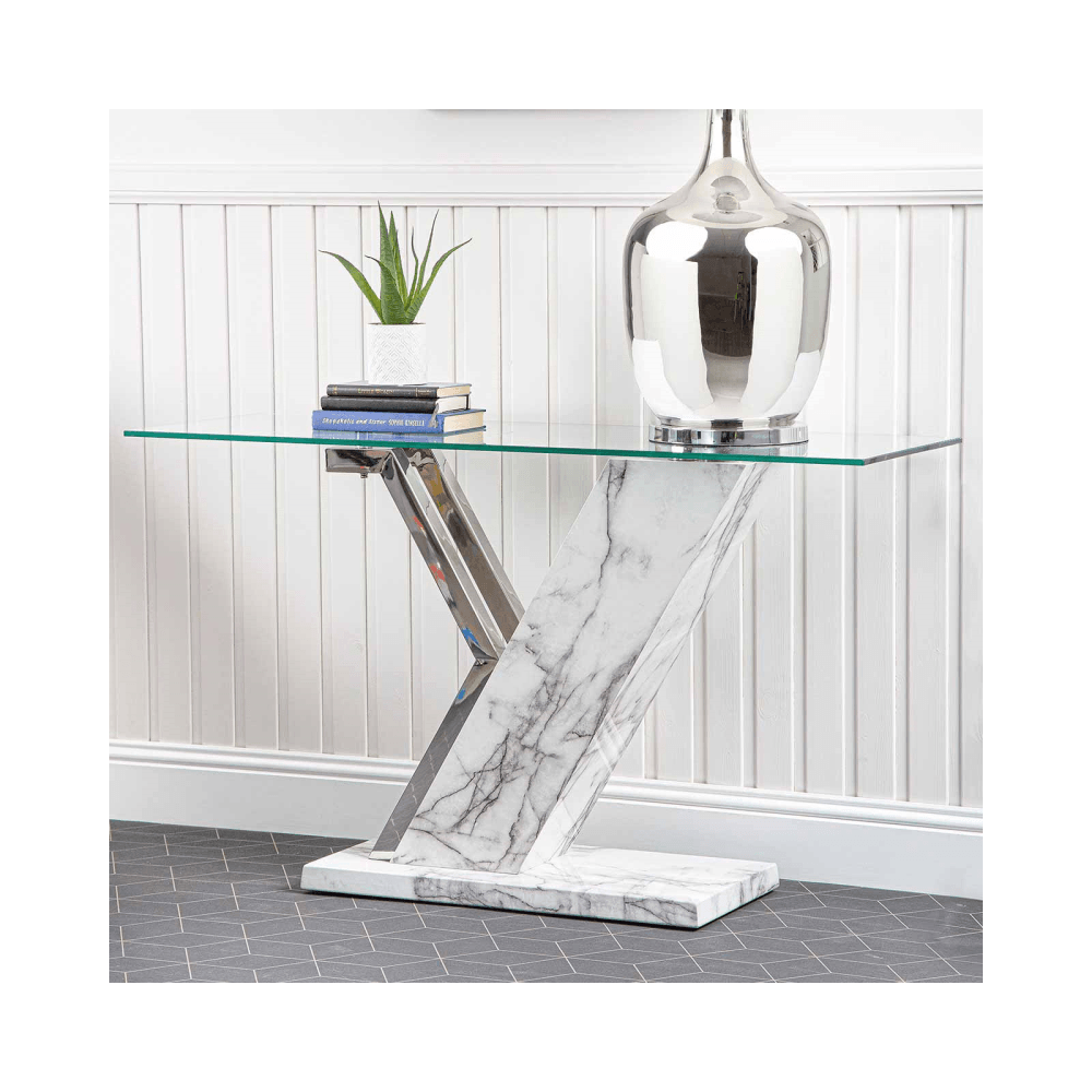 Lusso Console Table White Marble And Chrome - 3 Parts