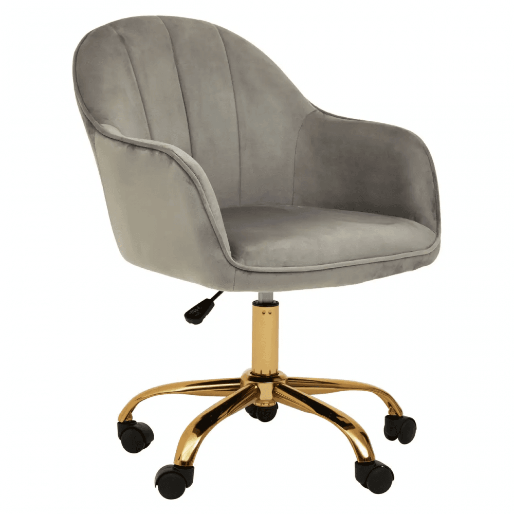 Metro Grey Velvet And Gold Home Office Chair