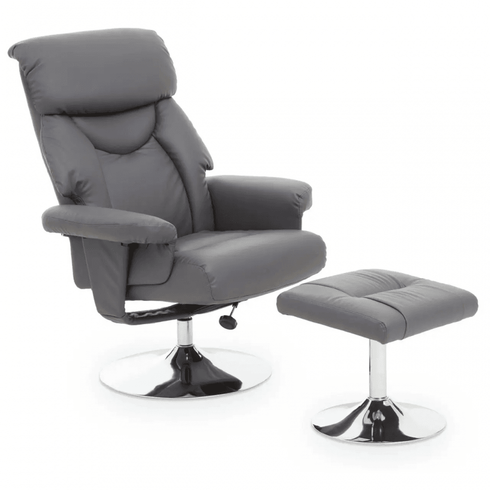 Danbury Grey Leather Reclining Chair And Footstool