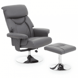 Danbury Grey Leather Reclining Chair And Footstool