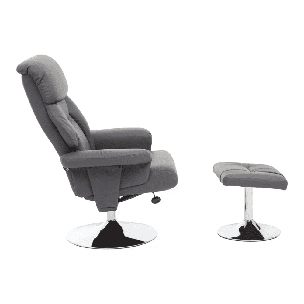 Danbury Grey Leather Reclining Chair And Footstool