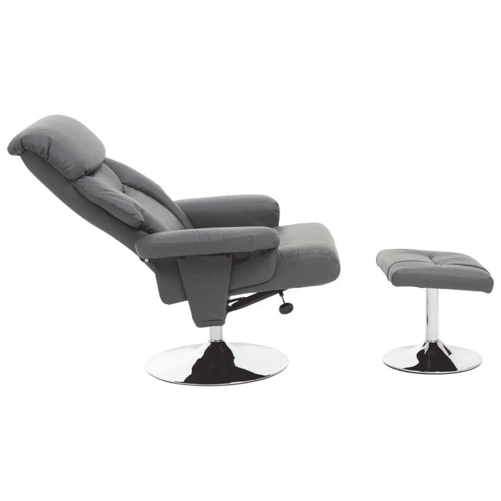 Danbury Grey Leather Reclining Chair And Footstool