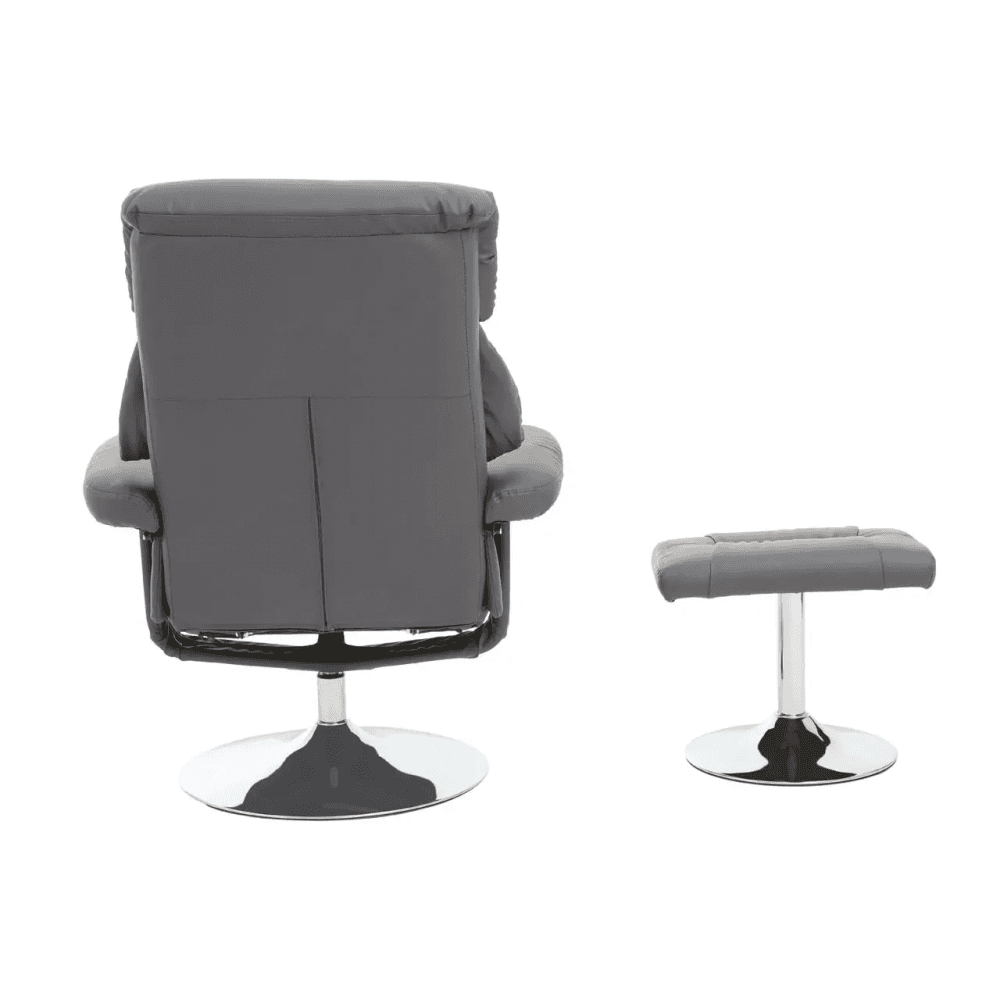 Danbury Grey Leather Reclining Chair And Footstool