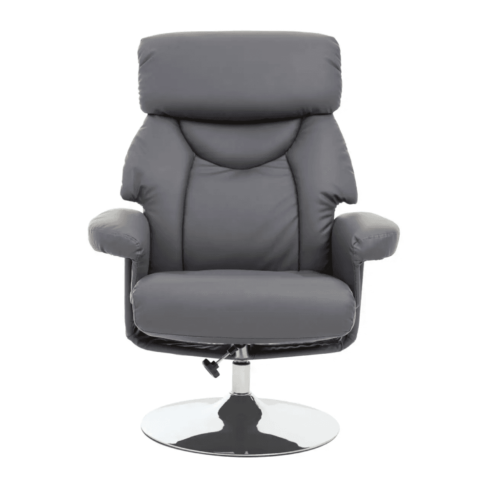 Danbury Grey Leather Reclining Chair And Footstool