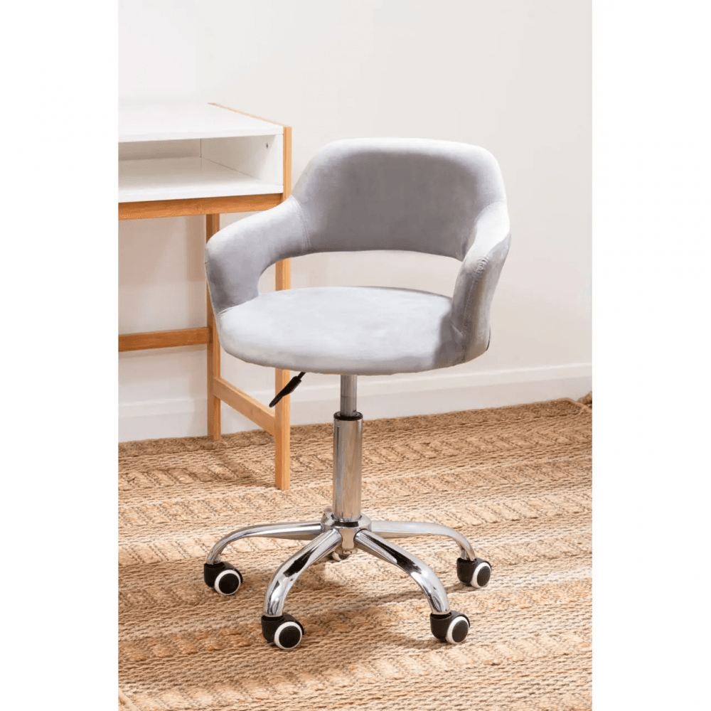 Lydia Grey Velvet Home Office Chair with Curved Back