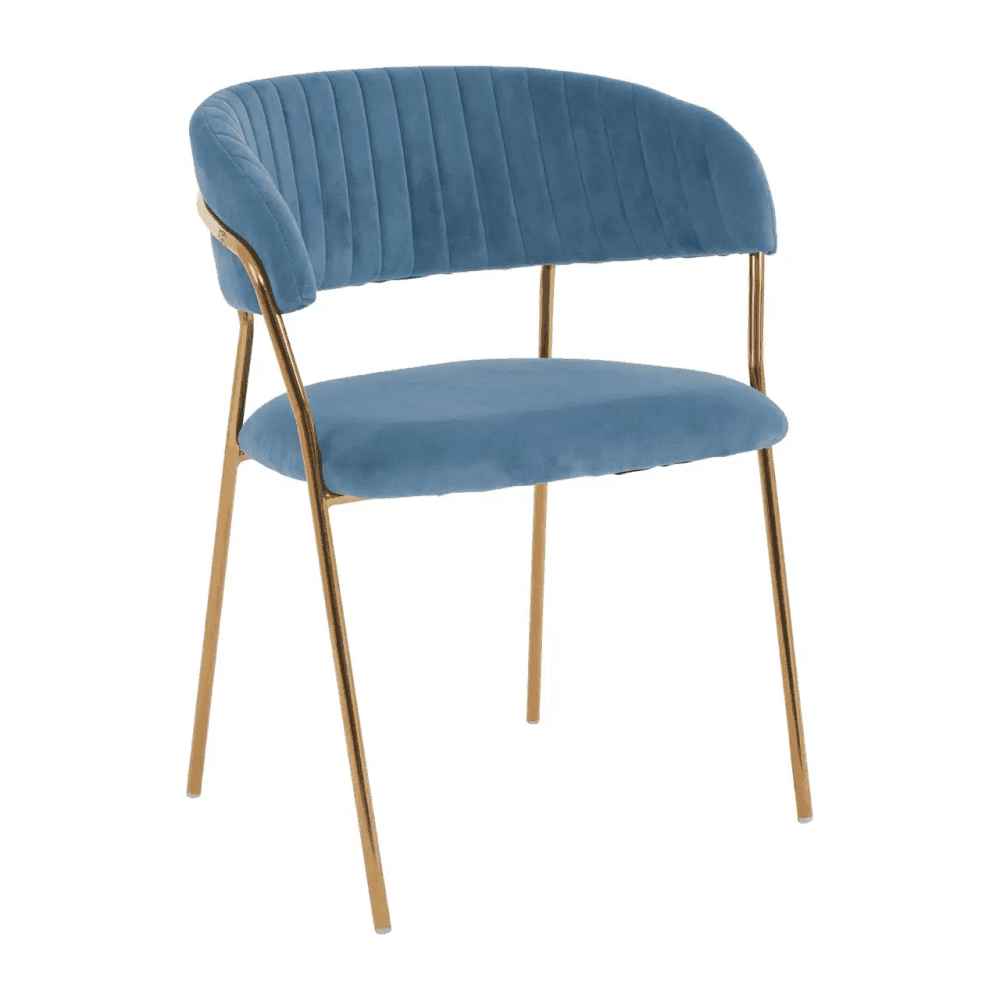 Sapphire Blue Channel Gold Finish Dining Chair